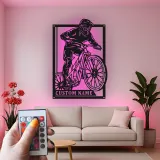 Personalized Mountain Biker LED Sign | Custom Metal Wall Art for Cyclist | Extreme Sports Decor Gift