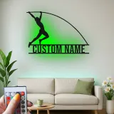 Letrero LED personalizado de salto con pértiga | Arte mural de metal de atletismo | Decoración de nombre personalizado para atletas | Regalo deportivo para entrenadores