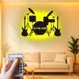 Custom Drum Set Led Light Metal Wall Art Personalized Musician Gift Studio or Music Room Decor 2