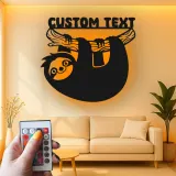 Personalized Sloth Nursery Sign | Custom Name LED Metal Art | Kids Room Night Light | Boho Wildlife Decor