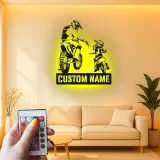 Cartel de Motocicleta Personalizado para Padre e Hijo | Arte de Pared LED para Motocross | Regalo Personalizado para Papá