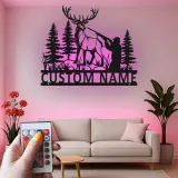 Custom Hunter and Deer Led Light Metal Wall Art Personalized Gift for Outdoorsmen Cabin or Man Cave Decor