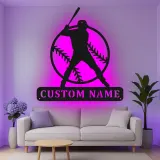 Décoration murale en métal personnalisée joueur de baseball avec rétroéclairage LED