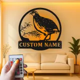 Décoration murale en métal personnalisée avec caille et rétroéclairage LED - Cadeau pour amoureux des oiseaux, décoration rustique de ferme