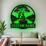 Cartel de metal personalizado de Buda meditando con luz LED regalo zen para entusiastas del yoga decoración tranquila del hogar