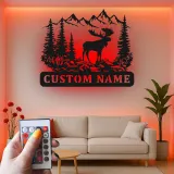 Cartel LED de alce macho | Arte mural rústico de cabaña | Decoración personalizada de bosque de montaña | Regalo para amante de la vida salvaje