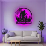 Personalisierte Bigfoot-Wandkunst mit amerikanischer Flagge und LED-Beleuchtung – Einzigartiges Geschenk für Outdoor-Enthusiasten, Hütten- oder Man-Cave-Dekor