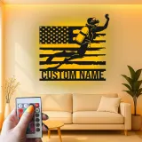 Scuba Diver American Flag LED Art | Personalized Metal Wall Decor | Custom Name Sign for Divers | Nautical Gift