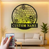 Personalisierte Bienen und Blumen LED Licht Metall-Wandkunst Geschenk für den Garten Natur-inspiriertes Wohnaccessoire