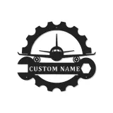 Personalisierte LED-Leuchte aus Metall mit Flugzeug und Zahnrad – Ein einzigartiges Geschenk für Piloten, ideal für Hangar oder Büro