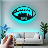 Plaque LED skyline football personnalisée | Décoration murale en métal de ville personnalisée | Décor salle de jeux et cadeau pour fan de sport | Lumière pour espace masculin