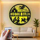 Insegna in metallo LED Drago e Castello Regalo Fantasia per Decorazione Camera Bambini per Amanti dell'Avventura