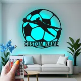 Letrero metálico personalizado de portero | Arte mural LED de fútbol | Decoración con nombre del jugador para habitación infantil | Regalo deportivo moderno