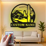 Décoration murale en métal personnalisée Cactus du désert avec rétroéclairage LED Cadeau du Sud-Ouest pour le salon ou la terrasse 2