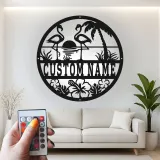 Personalized Flamingo Metal Sign | LED Tropical Wall Art for Patio & Beach House | Custom Name Sunset Decor