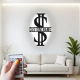 Décoration murale en métal personnalisée en forme de signe dollar avec rétroéclairage LED - Cadeau personnalisé pour entrepreneurs - Décor de bureau ou de salle de loisirs
