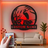 Panneau mural en métal personnalisé héron avec LED | Décoration murale personnalisée pour maison de lac | Cadeau pour amoureux de la nature | Déco oiseau