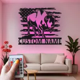 Custom Bison American Flag Led Light Metal Wall Art Personalized Patriotic Gift Rustic Home Decor