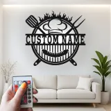 Insegna in metallo personalizzata con BBQ Grill e luce LED regalo personalizzato per maestro della griglia decorazione per cucina all'aperto
