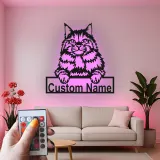 Cartel de metal personalizado de gato Maine Coon con luz LED regalo para amantes de mascotas decoración para salones