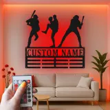 Décoration murale en métal personnalisée avec rétroéclairage LED pour joueur de baseball - Cadeau personnalisé pour les fans de sport