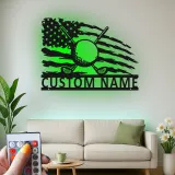 Personalized Golf Sign with LED | Custom Metal Wall Art for Man Cave | Patriotic Golfer Gift for Him | American Flag Sports Decor