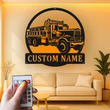 Custom Dump Truck Led Light Metal Wall Art Personalized Gift for Truck Enthusiast Garage or Man Cave Decor