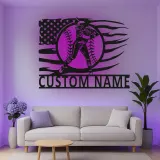 Insegna in metallo personalizzata per giocatore di softball con luce LED regalo per atleti decorazione per stanza sportiva 1