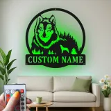 Cartel de metal personalizado con luz LED de bosque de lobos Regalo personalizado para amantes de la naturaleza Decoración rústica de cabaña