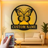 Insegna in metallo personalizzata con farfalla e luce LED, regalo per amanti della natura per decorare la camera da letto o il soggiorno 1