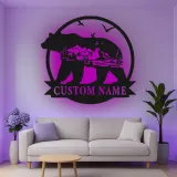 Silhouette de oso LED de metal personalizado regalo para amantes de la naturaleza decoración de cabaña