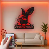 Custom Rabbit Metal Sign | Personalized Bunny LED Light for Nursery | Animal Lover Name Plaque | Kids Room Wall Art