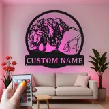 Opossum LED Metallschild | Personalisierte Wildtier-Dekoration aus Virginia | Geschenk für Naturfreunde | Rustikales Cabin-Dekor