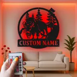 Décoration murale en métal personnalisée avec un bison en forêt, rétroéclairage LED, cadeau de faune personnalisé pour les amoureux de la nature, décoration de cabane