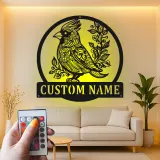 Décoration murale en métal personnalisée avec oiseau cardinal et rétroéclairage LED - Cadeau pour amoureux de la nature - Décor pour salon ou jardin