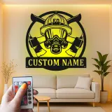 Personalized Firefighter Sign | Custom LED Metal Wall Art | Fireman Helmet Decor for Firehouse & Home | Hero Gift