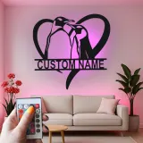 Custom Penguin Couple Led Light Metal Wall Art Romantic Gift for Couples Bedroom or Living Room Decor