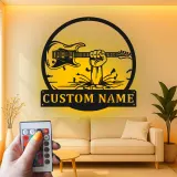 Individuelle Gitarren-LED-Metall-Wandkunst | Personalisierte Musiker-Namensschild | Dekoration für Musikzimmer, Studio & Männerhöhlen