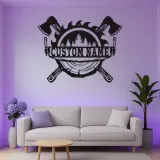Custom Lumberjack Axe Metal Sign with LED | Personalized Forest Wall Art | Rustic Cabin & Man Cave Decor