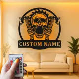 Gothic Skull & Axes LED Sign | Personalized Metal Wall Art for Man Cave | Custom Horror Decor Gift for Him
