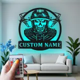 Custom Skull Fighter Pilot Metal Sign | Personalized LED Aviation Wall Art | Military Man Cave Decor | Gift for Him