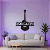 Insegna LED personalizzata a forma di chitarra | Arte murale con nome del musicista | Decorazione in metallo per studio musicale | Regalo per chitarristi