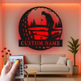 Enseigne LED personnalisée pour golfeur | Décoration murale en métal sur mesure | Cadeau pour amateur de golf | Décor man cave et bureau