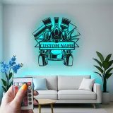 Personalisierte Auto Maler LED Schild | Metall Garage Wandkunst | Geschenk für Mechaniker | Spraydose & Gasmasken Dekor