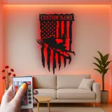 Custom Snowmobile Metal Sign | Personalized American Flag LED Wall Art | Patriotic Rider Gift | Man Cave & Garage Decor