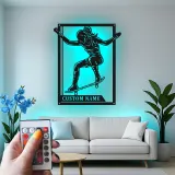 Panneau personnalisé de skateur féminin | Art mural en métal LED pour chambre d'adolescent | Décor de nom de skateur personnalisé | Cadeau pour sports d'action