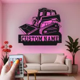 Insegna in metallo personalizzata con LED Bulldozer Regalo per appassionati di costruzione Decorazione per garage o ufficio 1