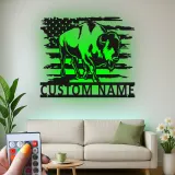Custom Bison American Flag Led Light Metal Wall Art Personalized Patriotic Gift Rustic Home Decor