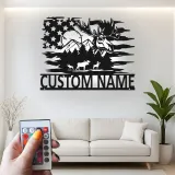 Personalisierte Elchfamilie Metall-Schild | Rustikale LED-Wandkunst für Kabine & Lodge | Individuelle Namens Berg-Deko