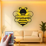 Insegna in metallo LED personalizzata con ape - Regalo per amanti della natura, decorazione per asilo o giardino